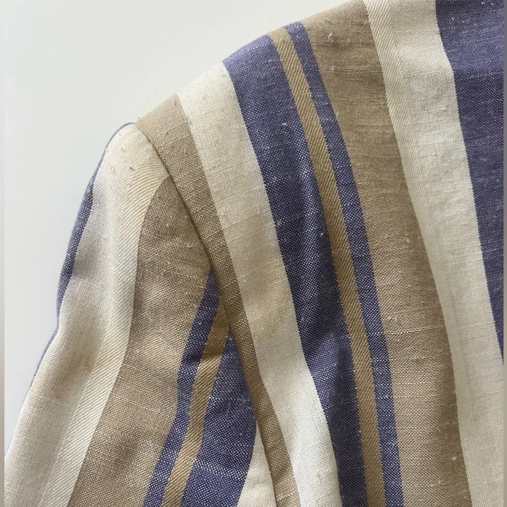 Vintage Country Suburbans ILGWU Blazer Striped Size 6 Tan Light Blue Cream